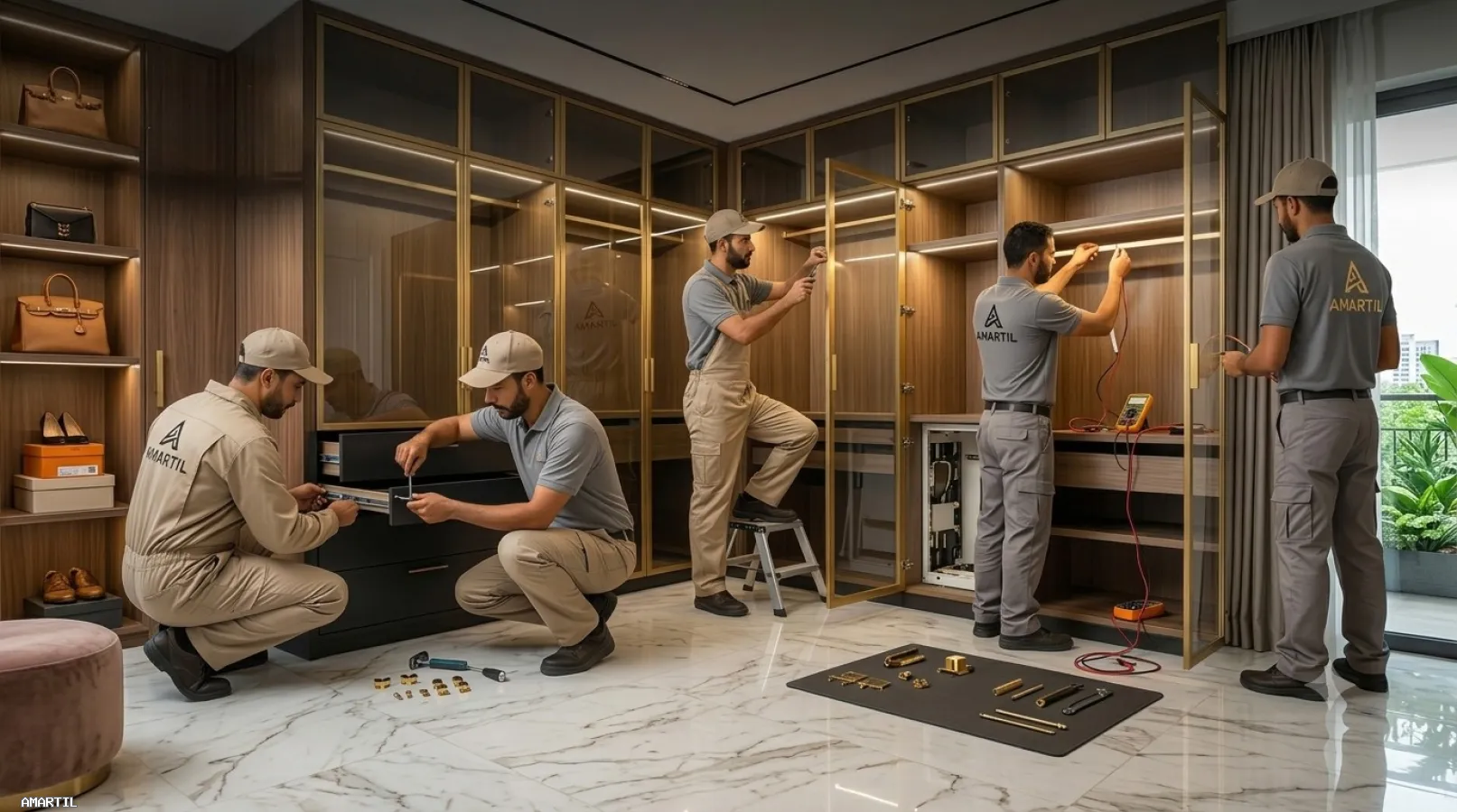 Rénovation sur mesure de placard avec verre fumé